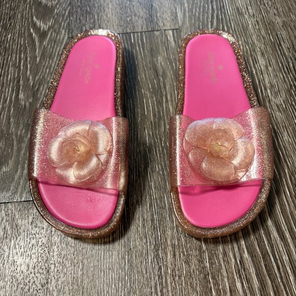 Kate Spade Pink Glitter Jelly Flower Slide Sandals Size 8 - Picture 2 of 3